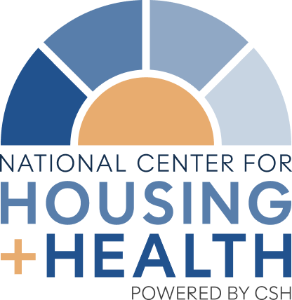 Logo for the National Center for Housing and Health, featuring a semicircle design above the organization's name, a Global Header style, and the phrase Powered by CSH at the bottom.