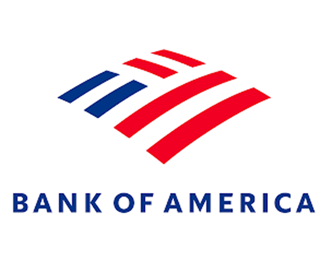 Bank of America logo with blue and red stripes above the text Bank of America on a white background, highlighting their role among our supporters.