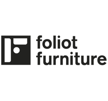 Foliot Furniture logo with abstract geometric symbol, bold black text on a light background—designed to reflect the brand as strong supporters of modern style and innovation.
