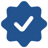 Check-Badge–Streamline-Ultimate Blue verified checkmark inside a star-shaped badge on a light background, symbolizing support when you donate to the Center.