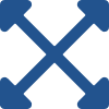 A blue icon with four arrows pointing outward diagonally from the center, representing expand or resize. Perfect for drawing attention to the center or highlighting options like donate and support.